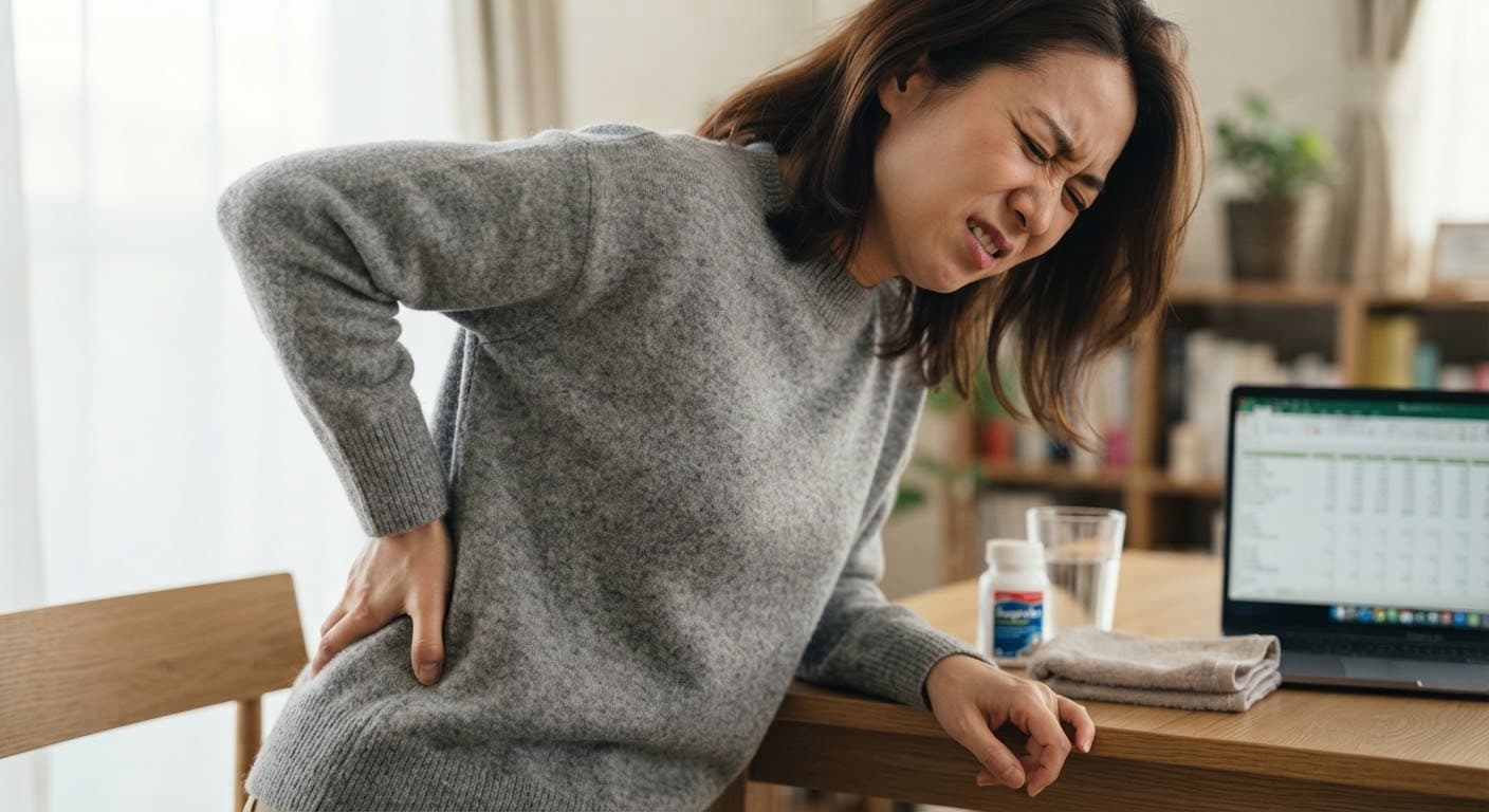 腰の痛みに悩む女性