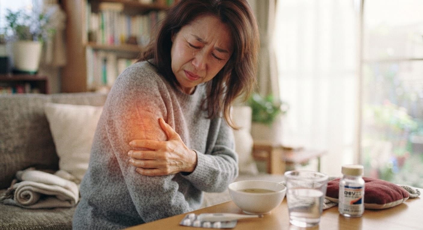 腕・肩の痛みに悩む女性